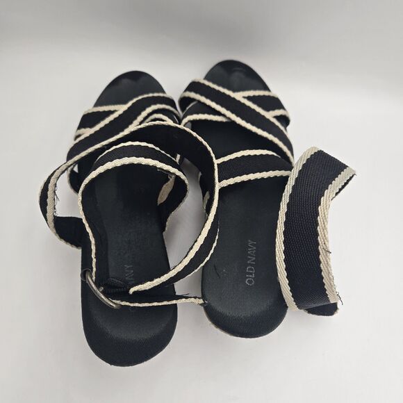 Old Navy Black Espadrille Wedge Sandals Size 9 Strappy Platform Summer Shoes Y2K - Picture 5 of 9